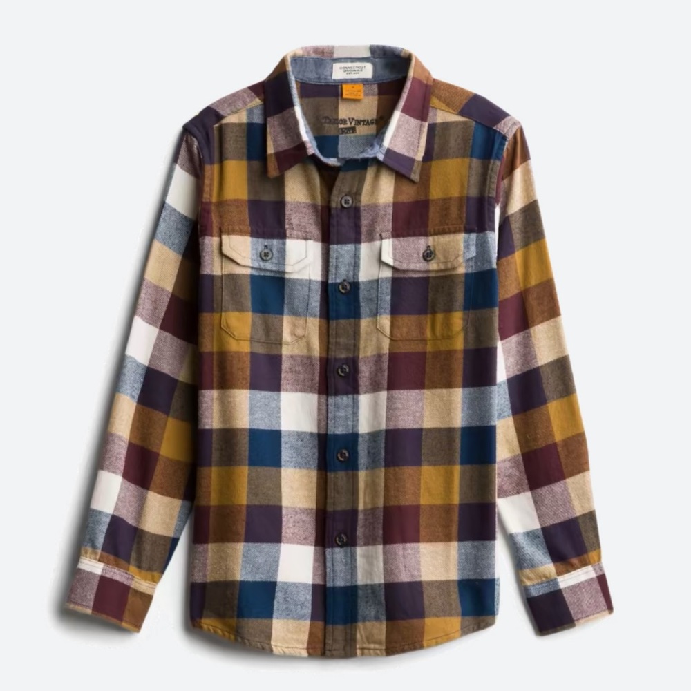 Stitch Fix SZ 6/7 Long Sleeve Flannel Button Up Shirt- Burgundy/ Navy/ Mustard